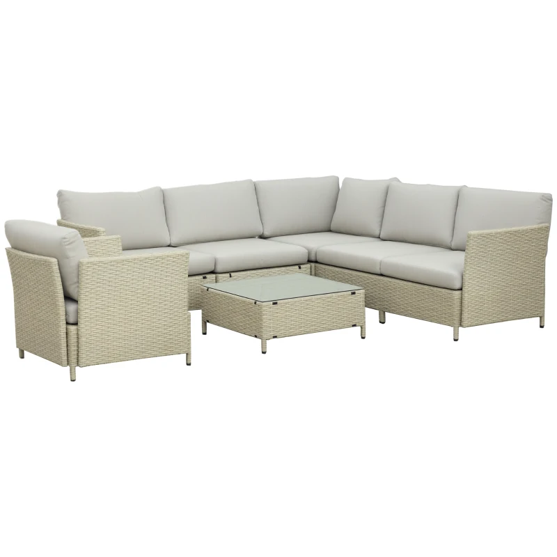 Outsunny Salotto da Giardino 7 Pezzi Modulabile in Rattan PE con Cuscini, Beige
