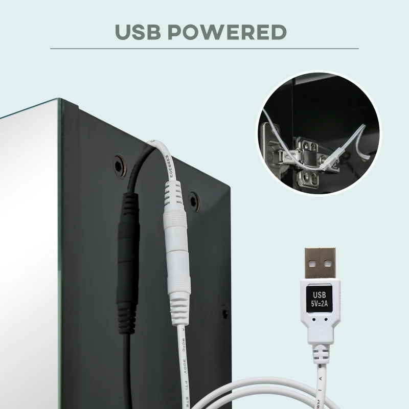 kleankin Armario con Espejo de Baño de Pared en MDF con 3 Armarios, 3 Estantes y Luz LED, 90x15x65 cm, Negro