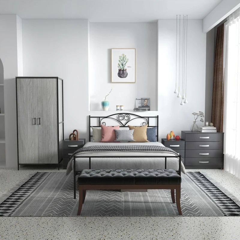 HOMCOM Set 2 Mesitas Modernas con 3 Cajones para Dormitorio y Salón en Aglomerado, 40x36x56 cm, Gris