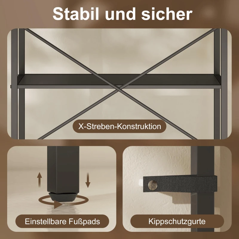 HOMCOM Bücherregal, Standregal mit 5 Ebenen, Industrielles Büroregal mit Metallrahmen, offenes Aufbewahrungsregal für Wohnzimmer, Büro, Arbeitszimmer, 60x30x170,5 cm, Schwarz