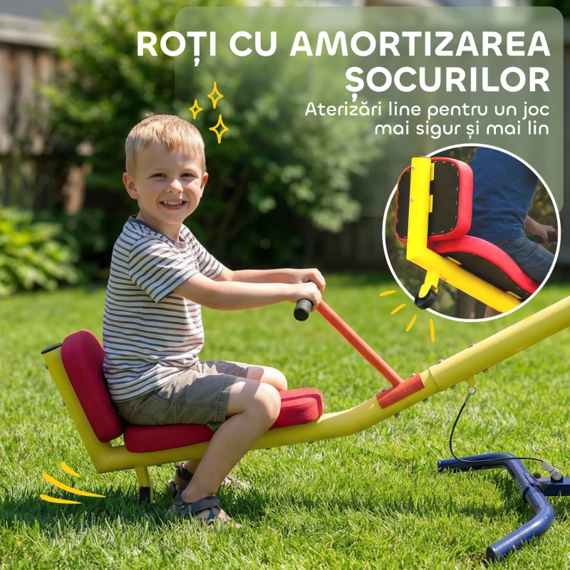 AIYAPLAY Balansoar pentru Copii Rotativ 360°, Capacitate 200kg, 2 Locuri cu Mânere Antiderapante, Scaune Capitonate, Spătar, Roți, 253x96x75 cm, 3-12 Ani