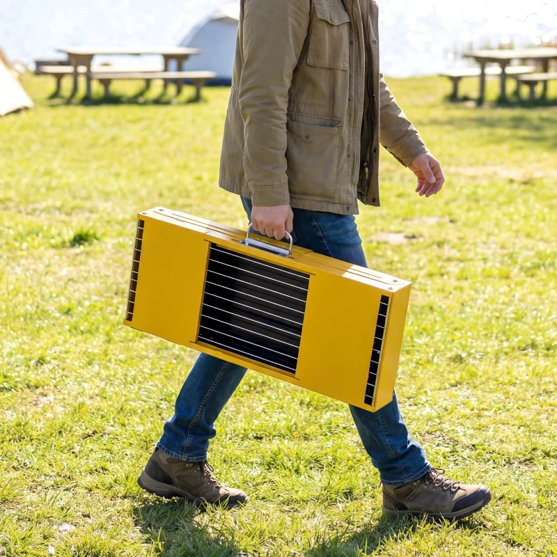 Outsunny Portable BBQ Grill, Foldable Charcoal Grill for Camping and Picnics with 2 Side Shelves and Handle, Yellow