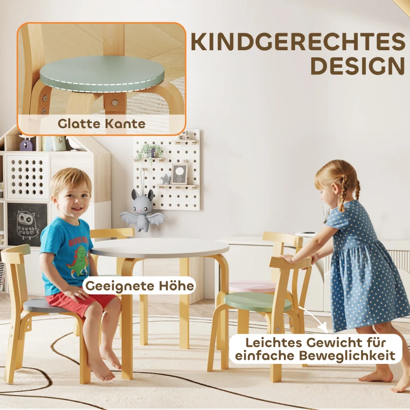 AIYAPLAY 5-teiliges Kindertisch- und Stuhlset, leichtes Massivholz, Bunt