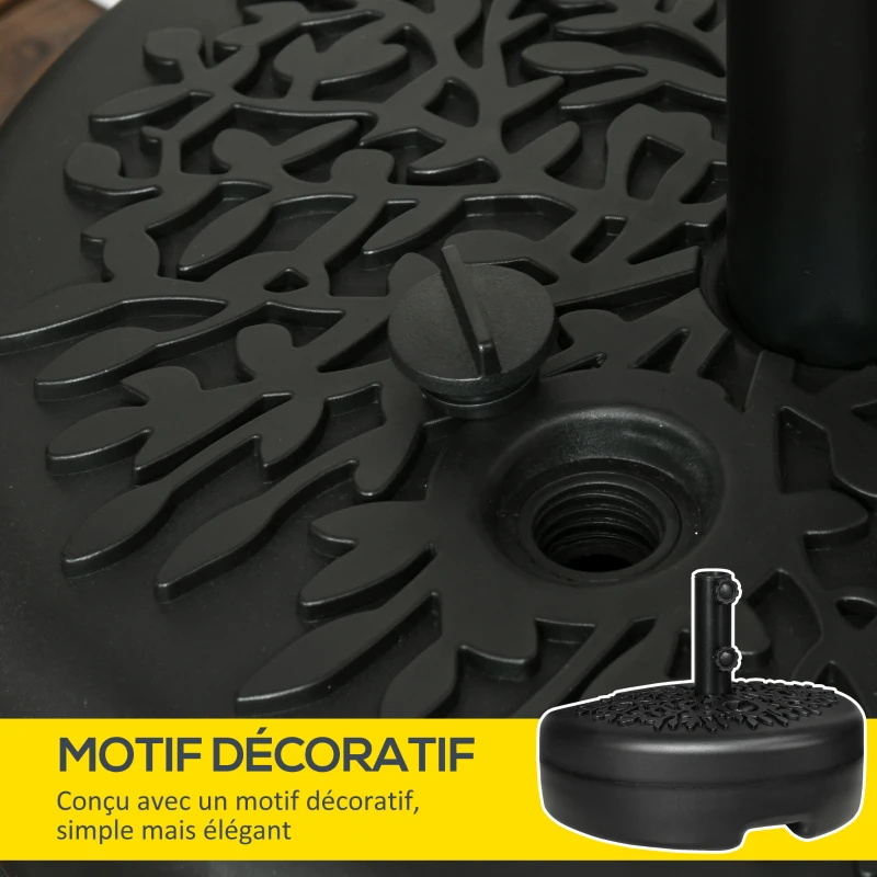 Outsunny Pied de parasol demi-round, socle parasol extérieur à remplir avec 18 kg d'eau / 21 kg de sable, 50 x 31 x 38 cm, noir