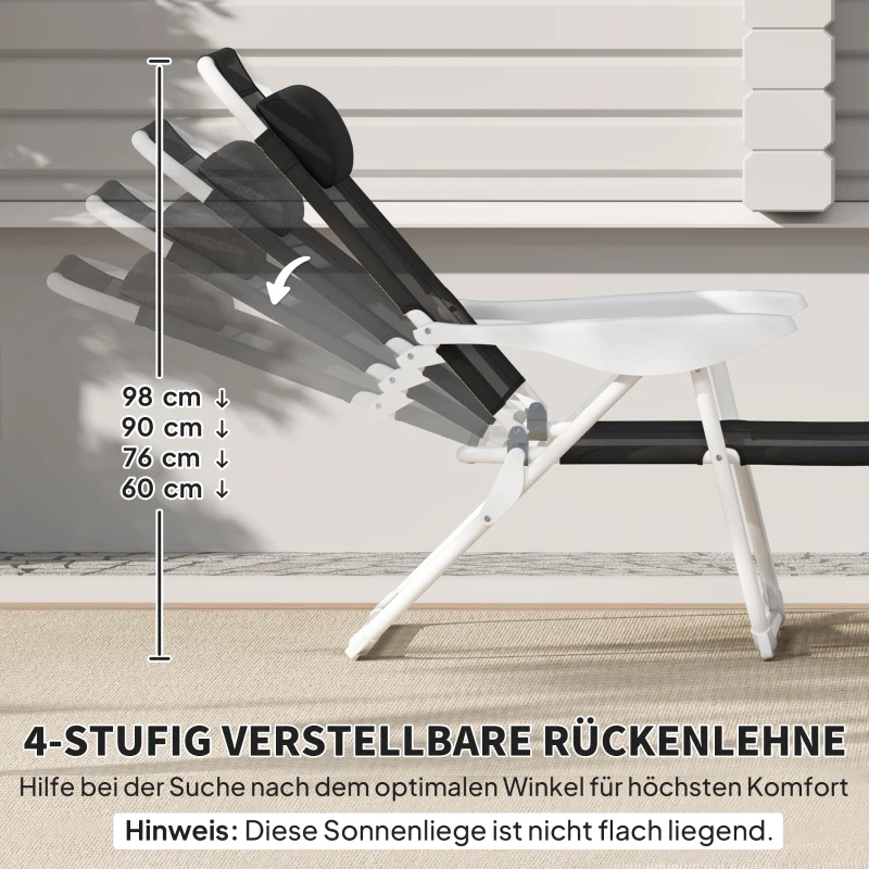Outsunny Sonnenliege klappbar Gartenliege mit Kopfkissen, Liegestuhl mit 4-Fach verstellbare Rückenlehne bis 120 kg Schwarz