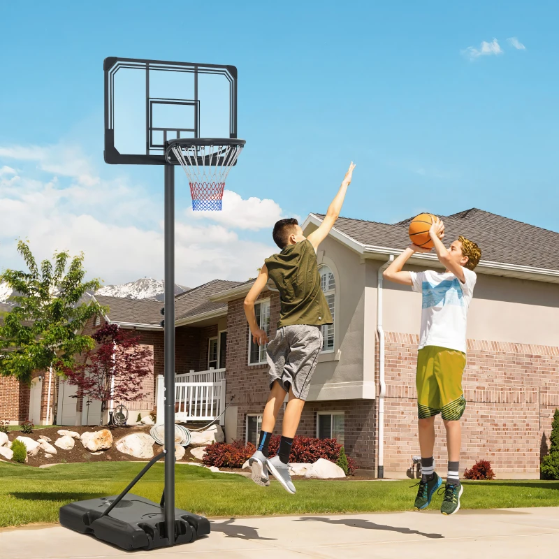 SPORTNOW Aro de Baloncesto con 6 Alturas Regulables, Base Rellenable y Ruedas, en PE, Acero y Poliéster, Negro