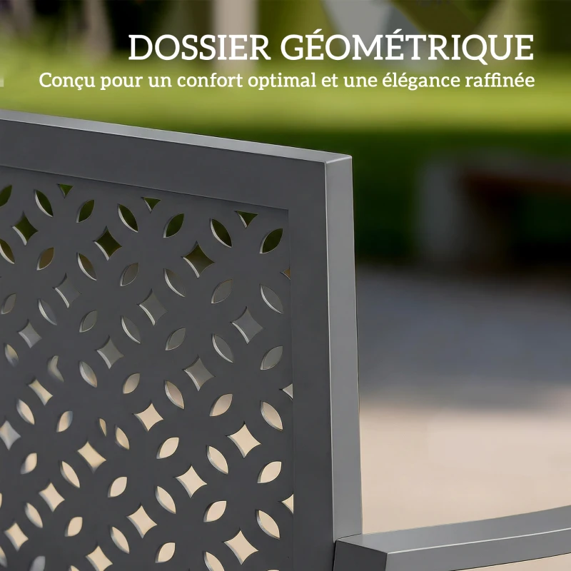 Outsunny Banc d'extérieur en métal, 2 places, avec dossier géométrique antirouille et accoudoirs, gris foncé