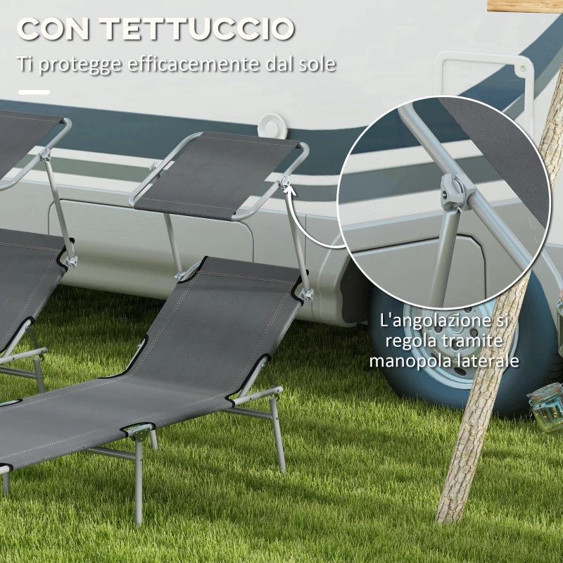 Outsunny Set 2 Sdraio da Giardino Pieghevoli con Tettuccio Regolabile, in Tessuto Oxford e Metallo, 187x58x36 cm, Grigio