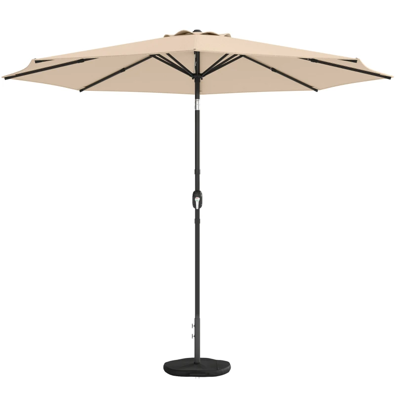Outsunny 2.7 m Garden Parasol Umbrella with Cross Base and Sandbag, Retractable Ribs, Outdoor Table Market Umbrella, Khaki