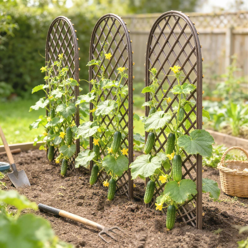 Outsunny Set de 3 spalieri de grădină din nuiele împletite Panou Arc pentru Plante cățărătoare 43 x 2 x 112 cm, efect lemn natural