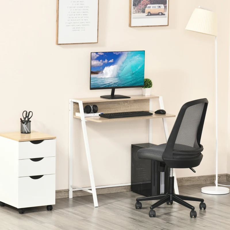 HOMCOM Bureau Informatique Table Ordinateur d'étude dim. 84L x 45l x 85H cm Style Simple en Bois chêne Clair Blanc