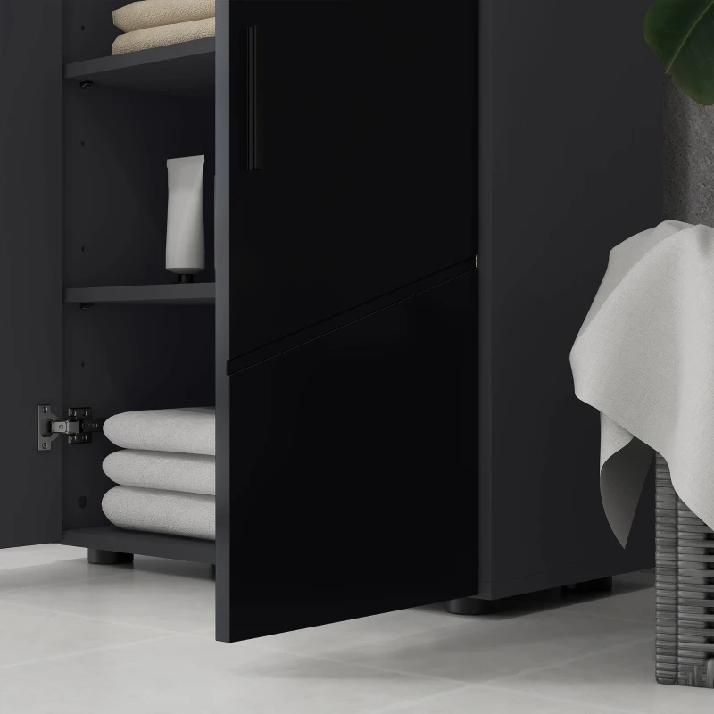 kleankin Mueble de baño 2 puertas en madera con 3 estantes y cierre amortiguado, 60x30x82 cm, Negro