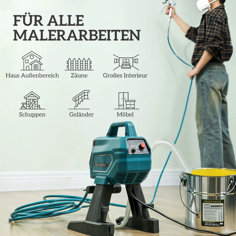 HOMCOM Farbsprühsystem, 700 W Lackierpistole Elektrisch, 200 bar Farbsprühgerät mit 1,5 L/min Durchfluss, 33 x 26 x 41 cm, Blau