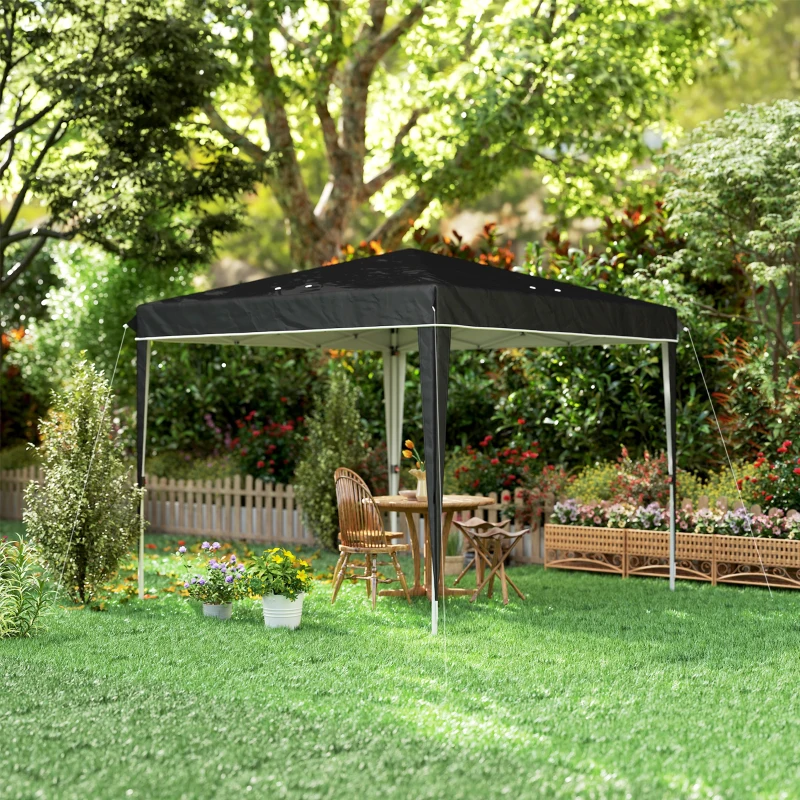 Outsunny Gazebo 3x3 m para 6-9 Personas de Altura Regulable con Orificios de Drenaje, en Metal y Tejido Oxford Negro