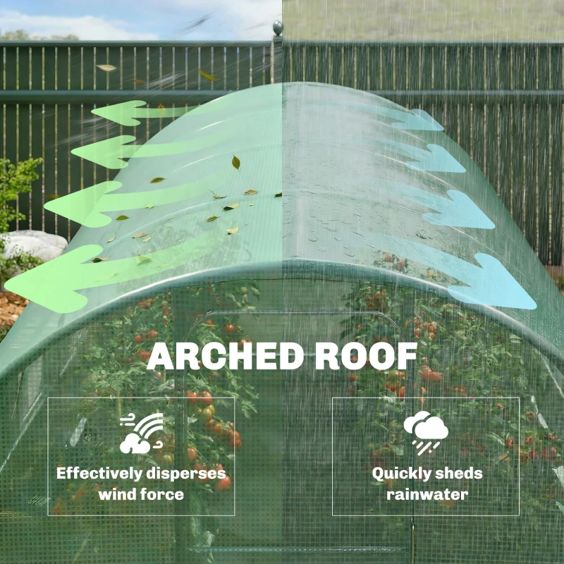 Outsunny 3 x 4 m Walk-in Polytunnel Greenhouse with Hinged Door and 8 Roll Up Mesh Windows, Garden Tunnel Warm House Tent, Green