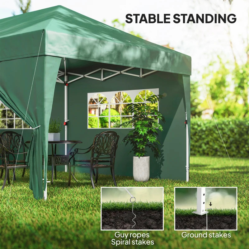 Outsunny 3 x 6m Pop-Up Gazebo, with Curtain Walls and Windows - Dark Green