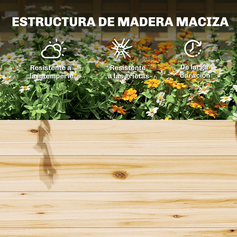 Outsunny Jardinera con Enrejado y Techo de Madera para Plantas Trepadoras con 2 Estantes Drenaje y Forro 76x43,5x177 cm Natural