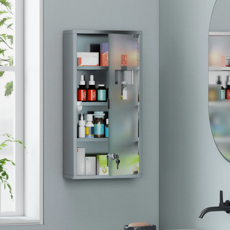 HOMCOM Medicijnkastje medicijnkastje EHBO met slot RVS 30 x 12 x 60 cm