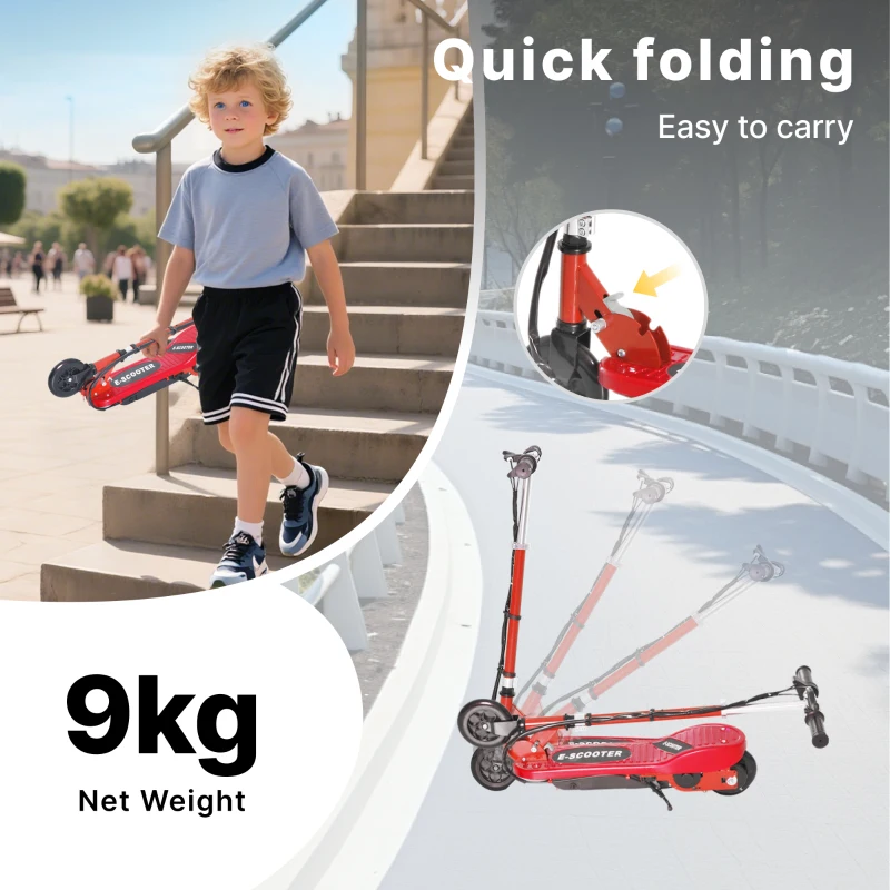 HOMCOM Folding Electric Scooter Rechargeable Kids Ride on 7-14 Age Red/Black