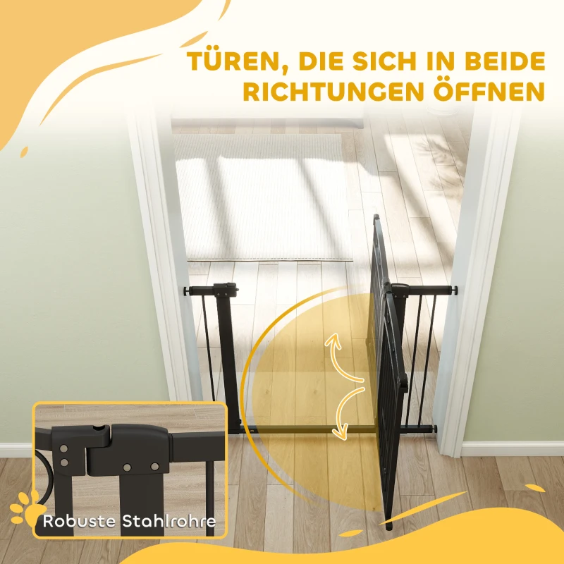 PawHut Haustiertor, 77 cm Treppengatter, verstellbare Breite 76-104 cm, mit Katzentür, für Treppen und Türöffnungen, Schwarz