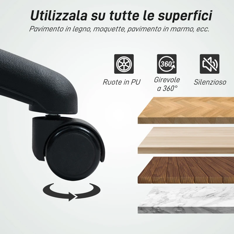 HOMCOM Silla giratoria con anillo reposapiés y respaldo curvo, en poliéster, espuma y plástico, 55x58x94 cm, Negro