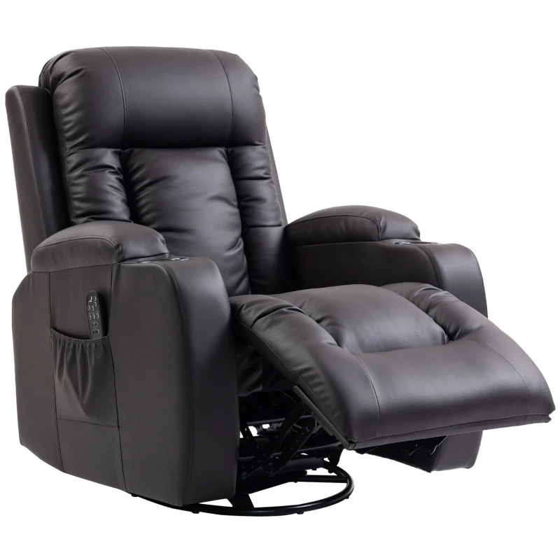 HOMCOM Sillón de masaje con función de balanceo, reclinable y calefacción, 3 modos, giratorio, Marrón oscuro