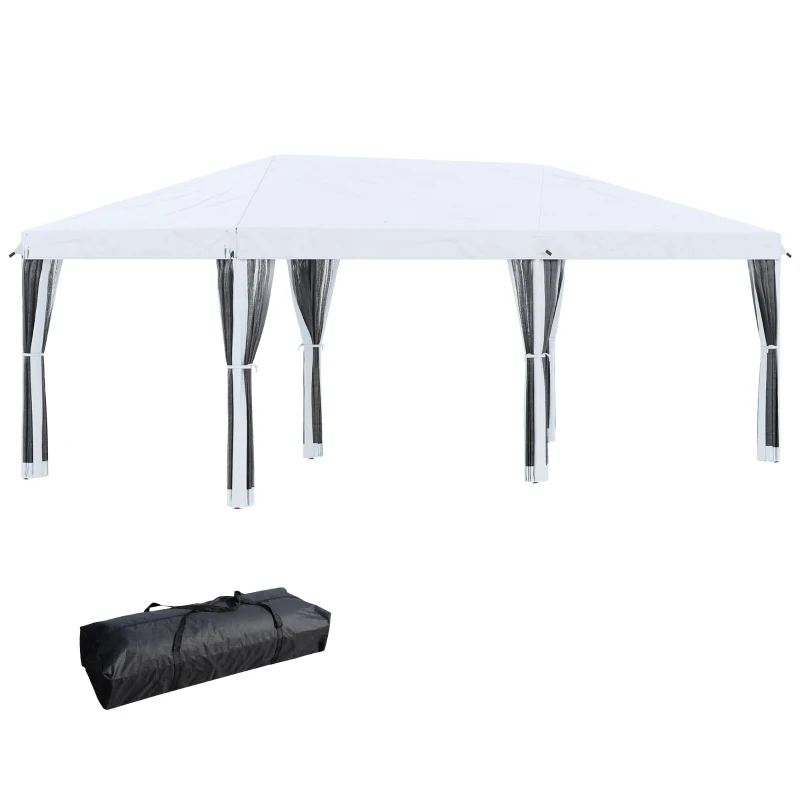 Outsunny Gazebo de Jardín 6x3 m Plegable con Mosquitera y Bolsa de Transporte, Crema