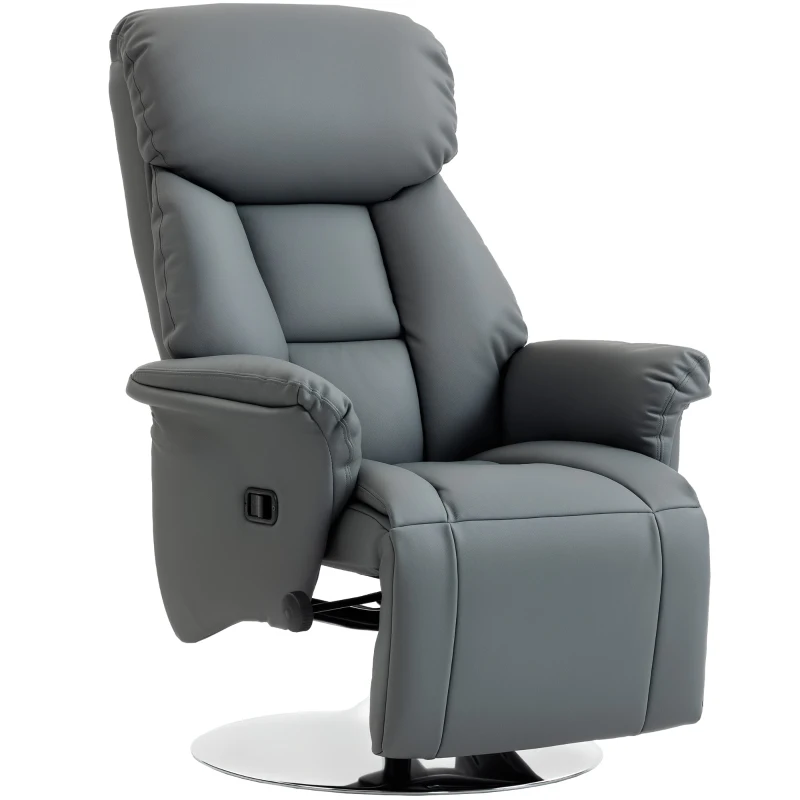 HOMCOM Sillón de relajación reclinable giratorio reposapiés regulable, hasta 120 kg, para salón, dormitorio, home cinema, gris