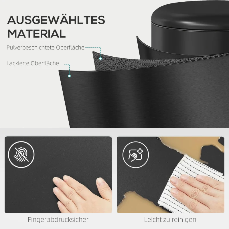 HOMCOM 20-Liter Küchen-Mülleimer, Fingerabdruckresistenter Metall-Abfalleimer mit Soft-Close-Deckel, Fußpedal und herausnehmbarem Eimer, Schwarz