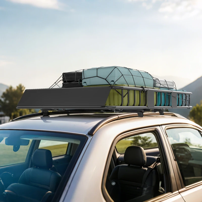 HOMCOM Portapacchi Auto Universale per Tetto in Metallo, 162x99x16cm, Nero