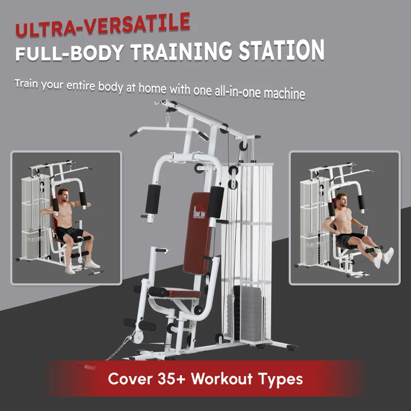 HOMCOM Home Multi Gym Large Multifunction Sturdy Strength Training Machine for Home Workout, White