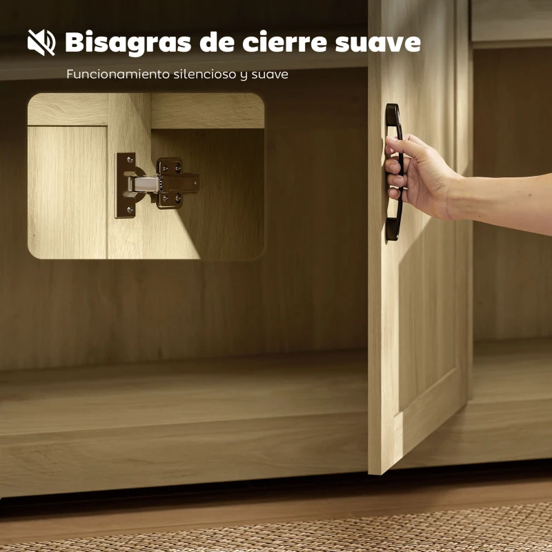 HOMCOM Aparador para Salón Moderno con 3 Puertas 2 Cajones Estante Ajustable para Comedor Entrada 120x38x79 cm Natural