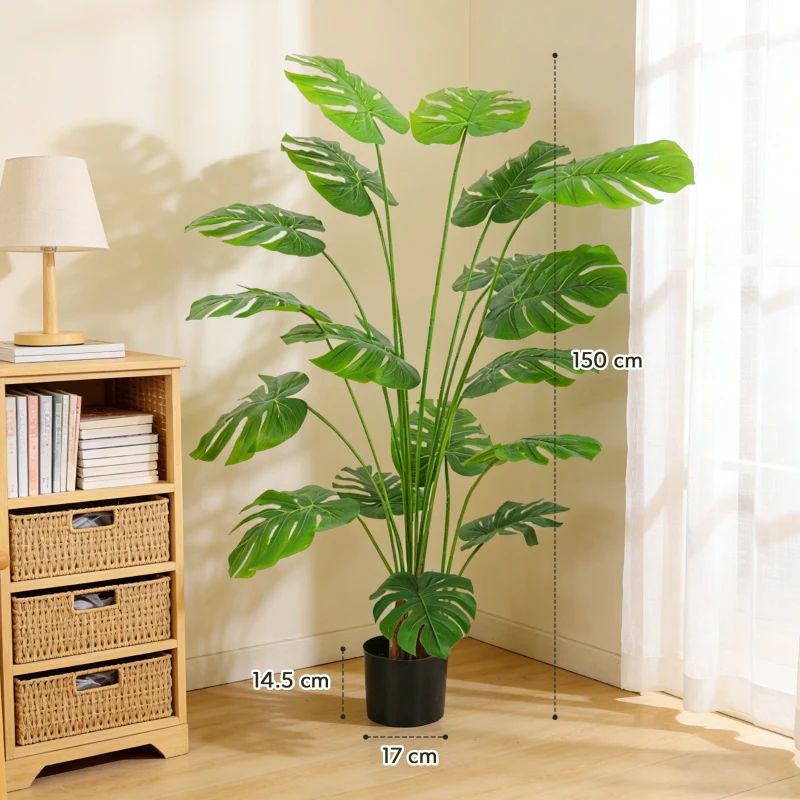 HOMCOM Plantă artificială arbore Monstera deliciosa cu ghiveci inclus înălțime 150 cm interior verde