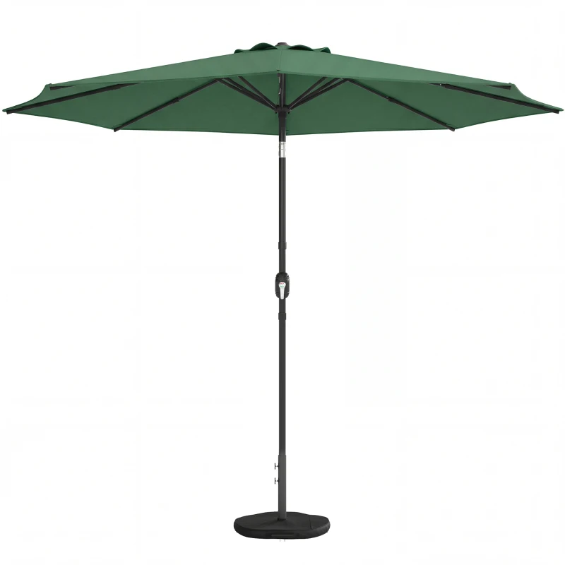 Outsunny 2.7 m Garden Parasol Umbrella with Cross Base and Sandbag, Retractable Ribs, Outdoor Table Market Umbrella, Green