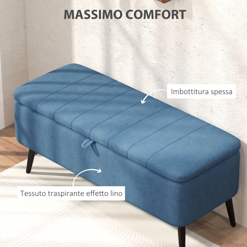HOMCOM Panca Contenitore Pouf Poggiapiedi Imbottito, 102x40x44 cm, Blu Scuro