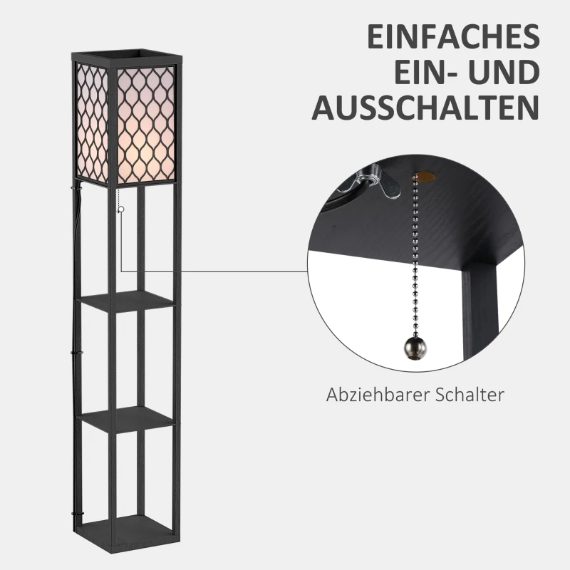 HOMCOM Staande lamp verlichting met 3 planken E27 tot 40 W voor woon-/slaapkamer hout(m-4)