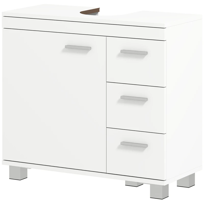 HOMCOM Mueble Bajo Lavabo Baño con Armario, Estantes y Cajones, Blanco