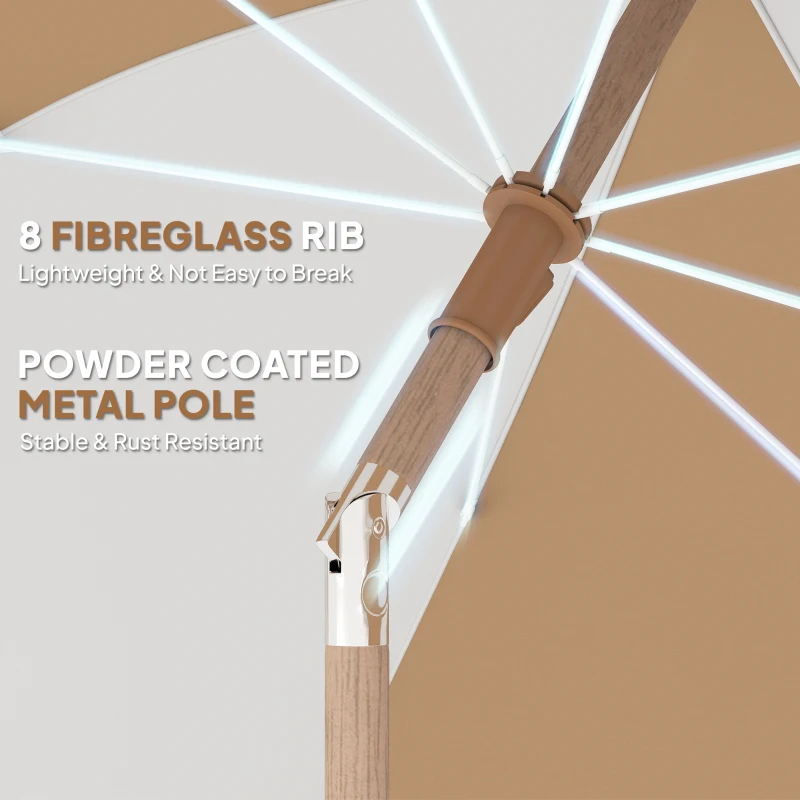 Outsunny Umbrelă de plajă cu franjuri Ø175 cm Umbrelă pentru terasă exterioară cu înălțime reglabilă Înclinare 30° Alb și Bej