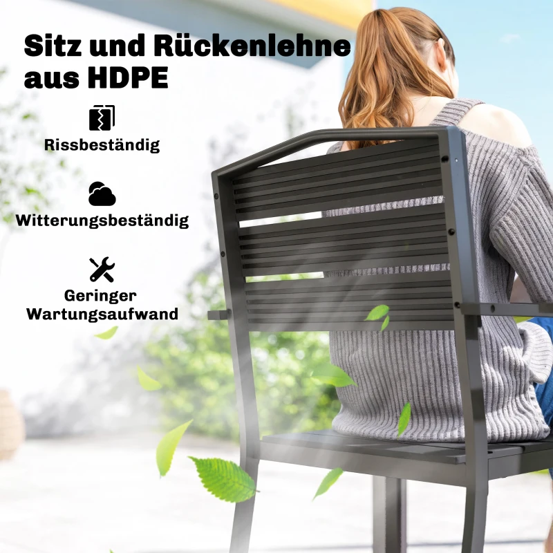 Outsunny Gartenstühle 4er Set Stapelbare Terrassenstühle mit Lamelldesign Armlehnen 52 x 51 x 90 cm Schwarz