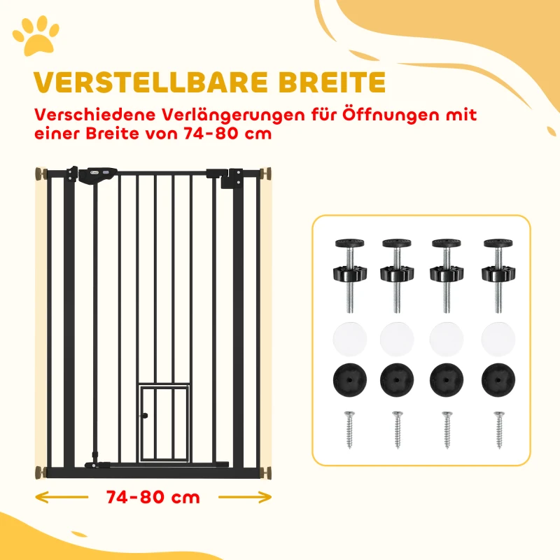 PawHut Honden Veiligheidshek, Dubbele Vergrendeling, Zelfsluitende Deur, 104 cm Hoog, Staal, Zwart(m-4)