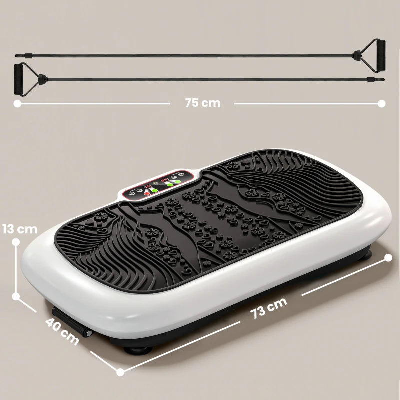 HOMCOM Plataforma vibratoria con 99 niveles, 2 bandas de ejercicio 73 x 40 x 13cm Blanco+Negro
