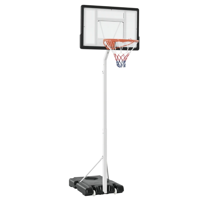 HOMCOM Canasta de baloncesto para adultos con tablero de PVC ajustable 210-260cm ruedas integradas Blanco