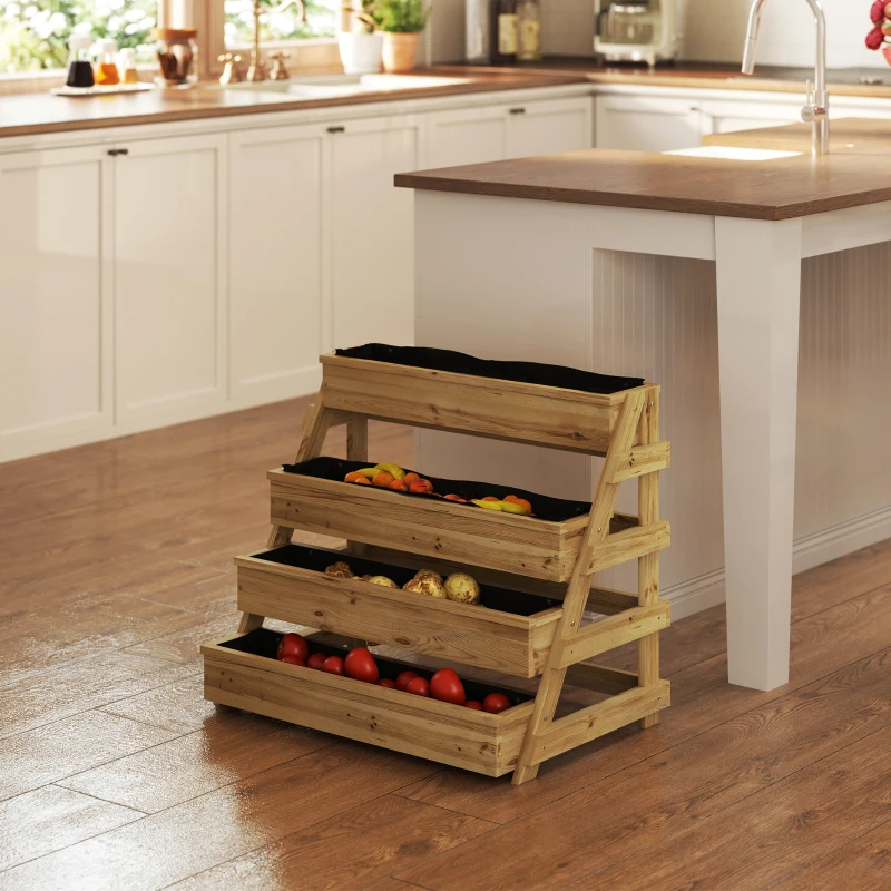 Outsunny Jardinera elevada de 4 niveles con orificios de drenaje y tejido no tejido, en madera de abeto, 75x57x60.5 cm