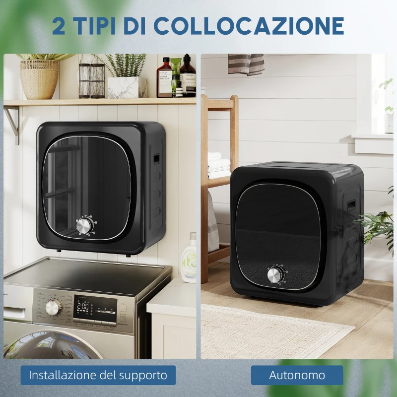 HOMCOM Asciugatrice a Condensa Elettrica 800 W 4 Kg con 5 Modalità di Asciugatura, Cesto in Acciaio Inossidabile, Carica Frontale
