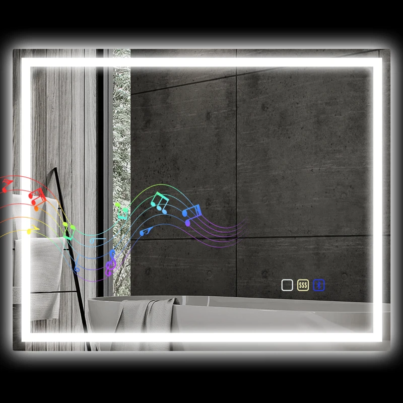 HOMCOM Espejo de Baño Antivaho con Luz LED Regulable, Altavoz Bluetooth, Botones Táctiles, 80x100 cm