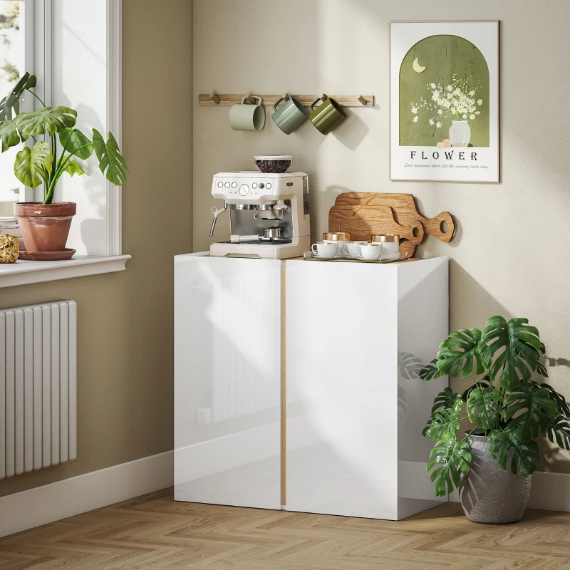 HOMCOM Credenza con ante Soft-Close, ripiano adattabile, per Soggiorno, Cucina, Sala da Pranzo, Bianco