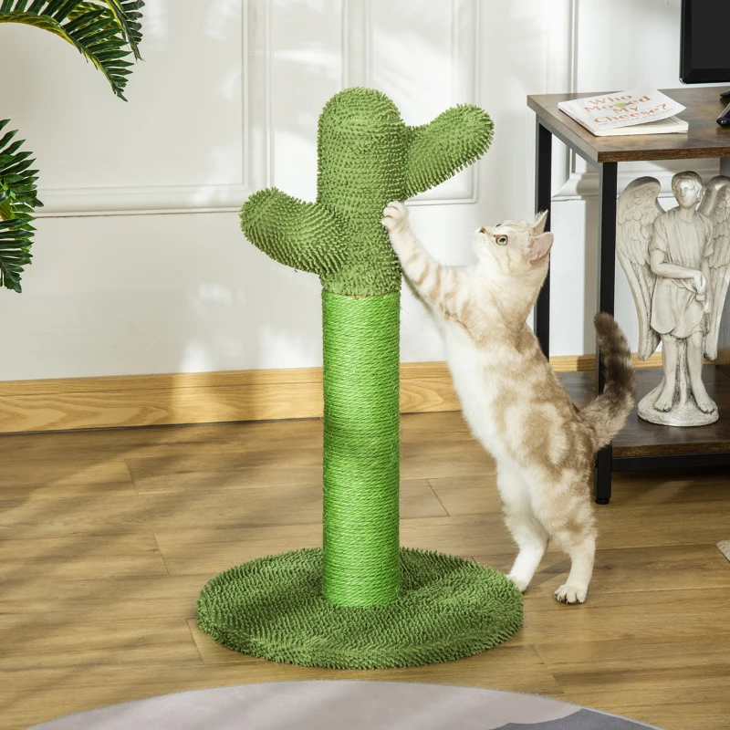 PawHut Griffoir pour chat d'intérieur en forme de cactus, arbre à chat en sisal résistant avec base, 40 x 40 x 65 cm, vert
