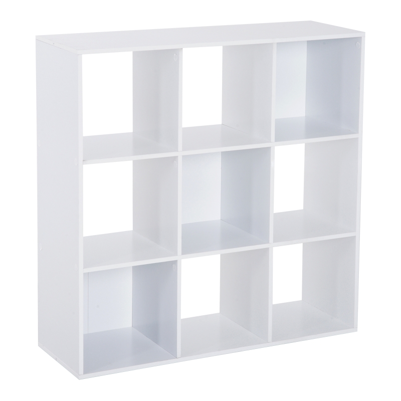 HOMCOM Estantería Blanca para Casa y Oficina, Estante de Diseño Moderno con 9 Compartimentos de Madera, 91x29.5x91cm
