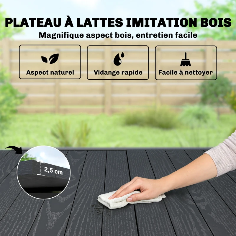 Outsunny Table de jardin extensible pour 4-6 personnes avec rallonge auto-stockée aluminium avec effet bois 80-160 x 80 cm noir