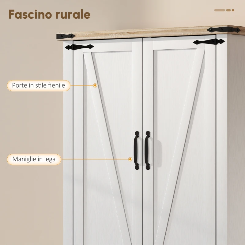HOMCOM Buffet da cucina, con 4 ante, 6 portaspezie e ripiani regolabili, 76,3 x 40 x 136 cm, bianco